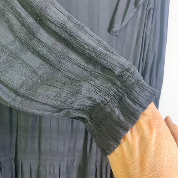 AMADI Dress Rossi Small Black Ruffled Boho Drop Waist V-Neck Tunic Anthropologie - Picture 8 of 13